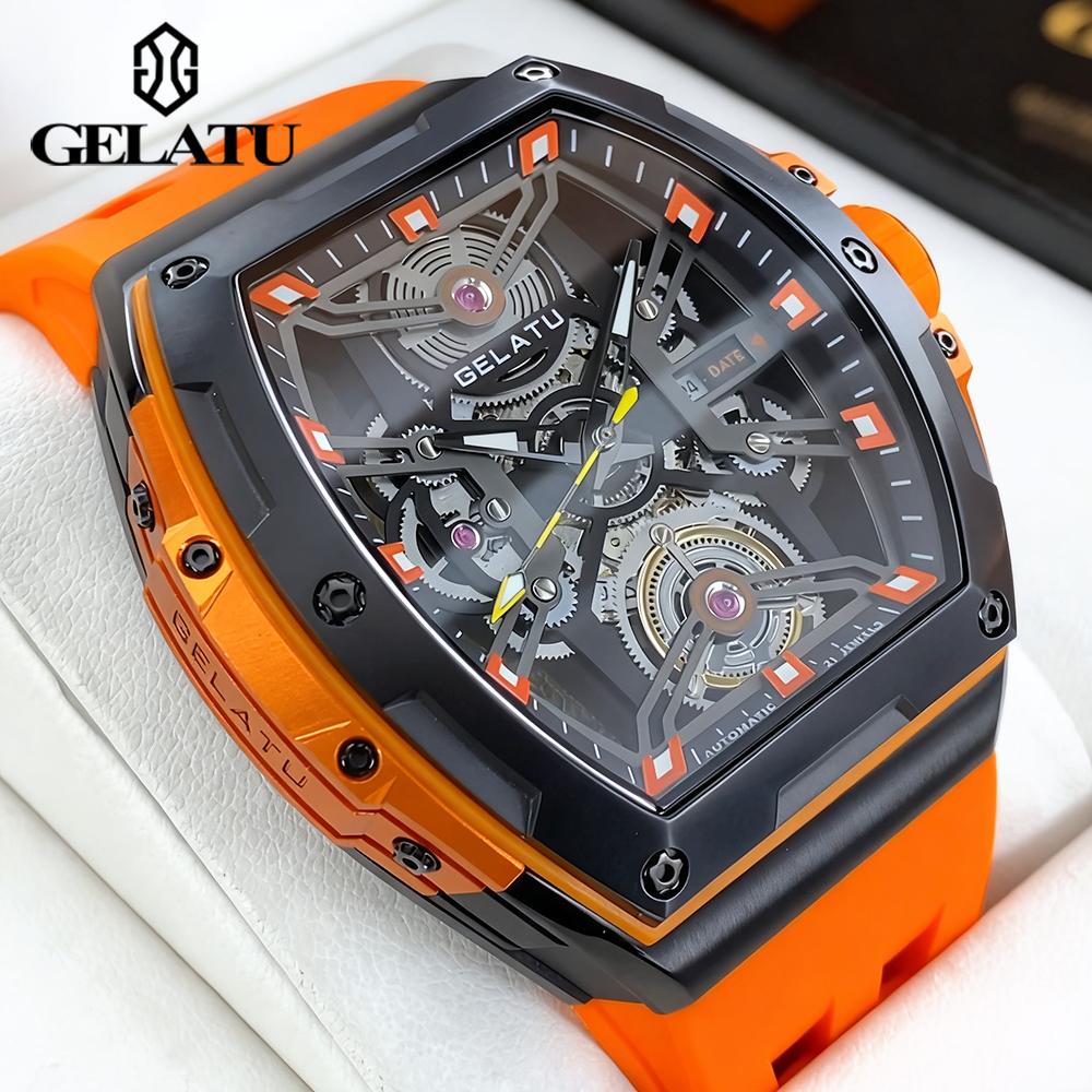 Luxury Watch Leather - GELATU Men's Watches Trend Fashion Hollow