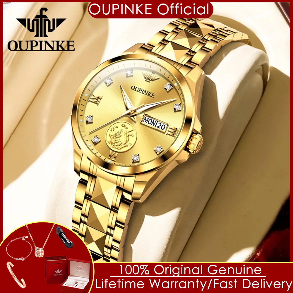 Sapphire Crystal Display - OUPINKE 3259 Real Gold Automatic Watches