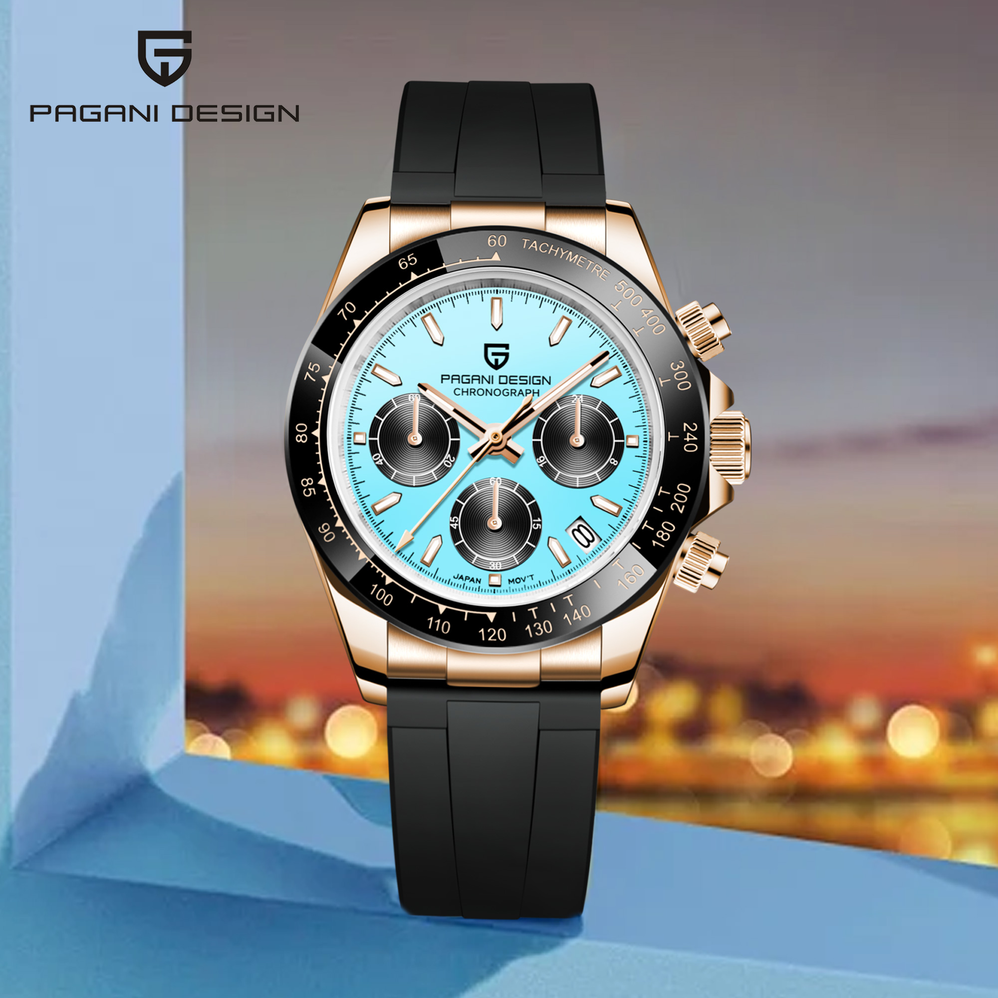 Sapphire Crystal Display - PAGANI DESIGN Mens Stop Watch Chronograph