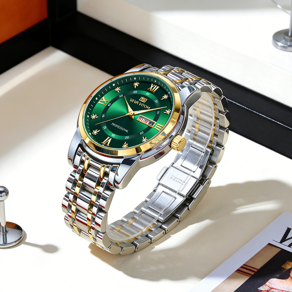 Luxury Rhinestone Gold Ring St - مراجعة Luxury Watch With Green Dial وسعره