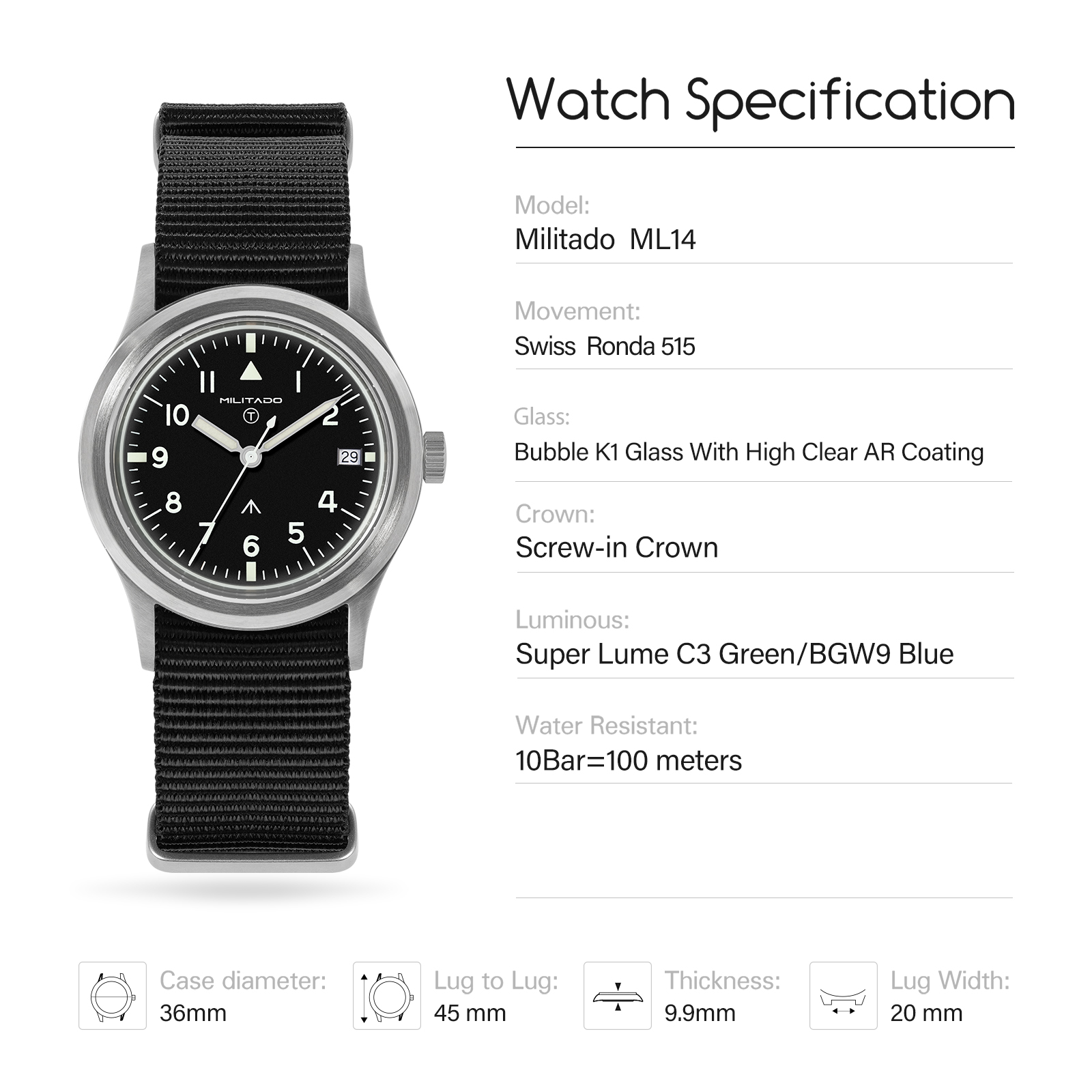 Militado ML14 36mm Watch VH31  - مراجعة Luxury Watch Japan وسعره