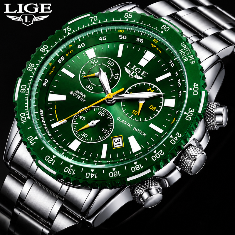 LIGE New Green Big Dial Watch  - مراجعة Luxury Watch With Green Dial وسعره