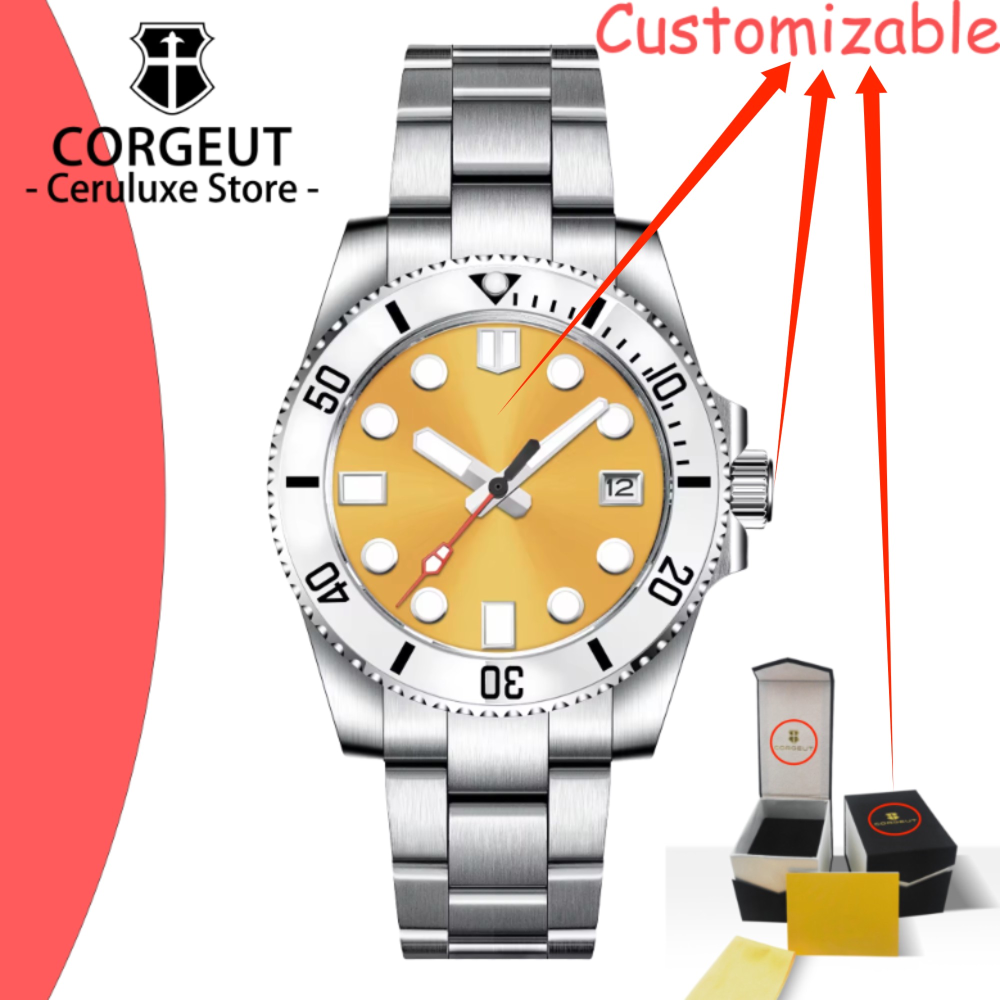 CUSTOM Logo 40mm Men's Automat - مراجعة Luxury Watch Logos وسعره