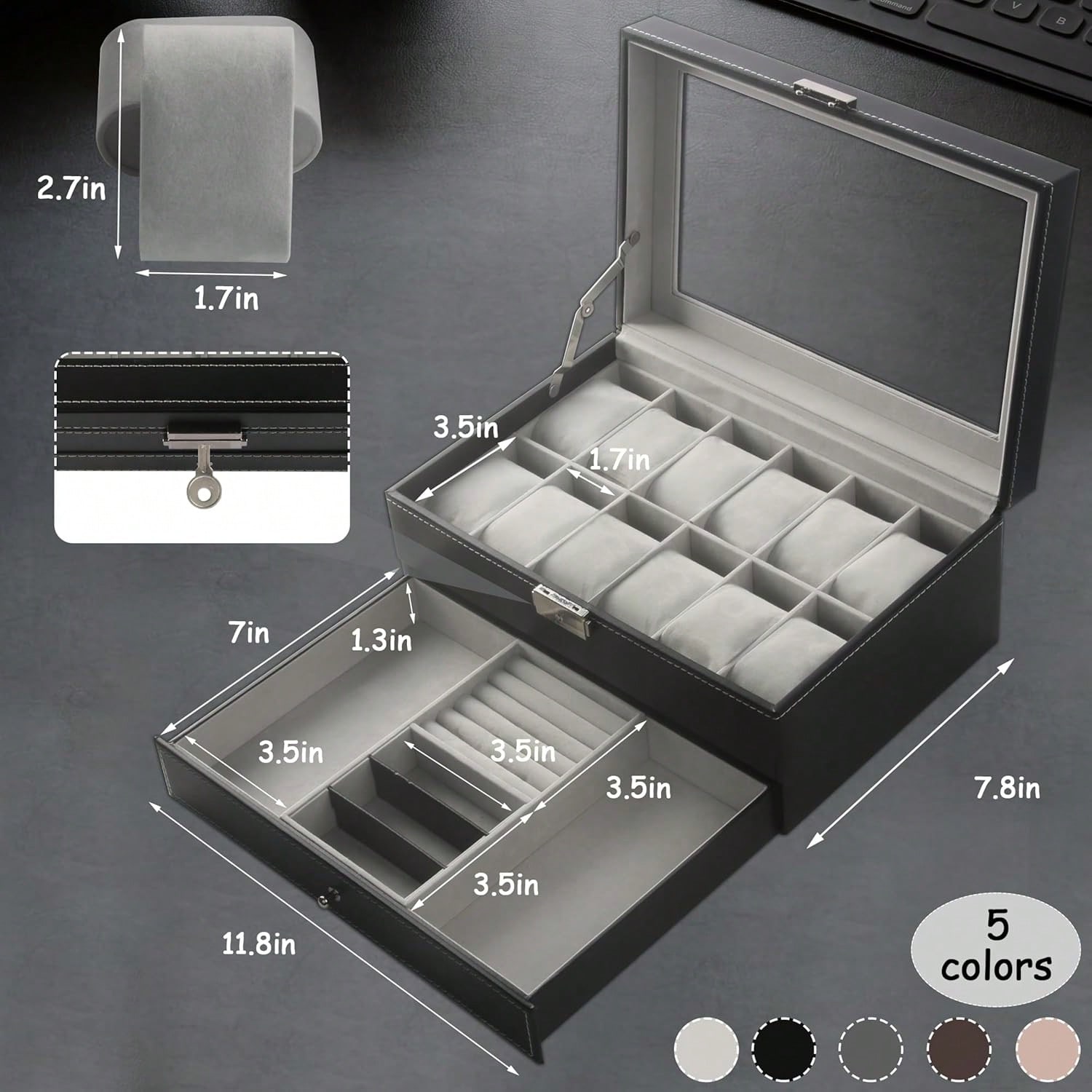 Luxury 12-Slot 2-Tier PU Leath - مراجعة Luxury Watch Tier وسعره