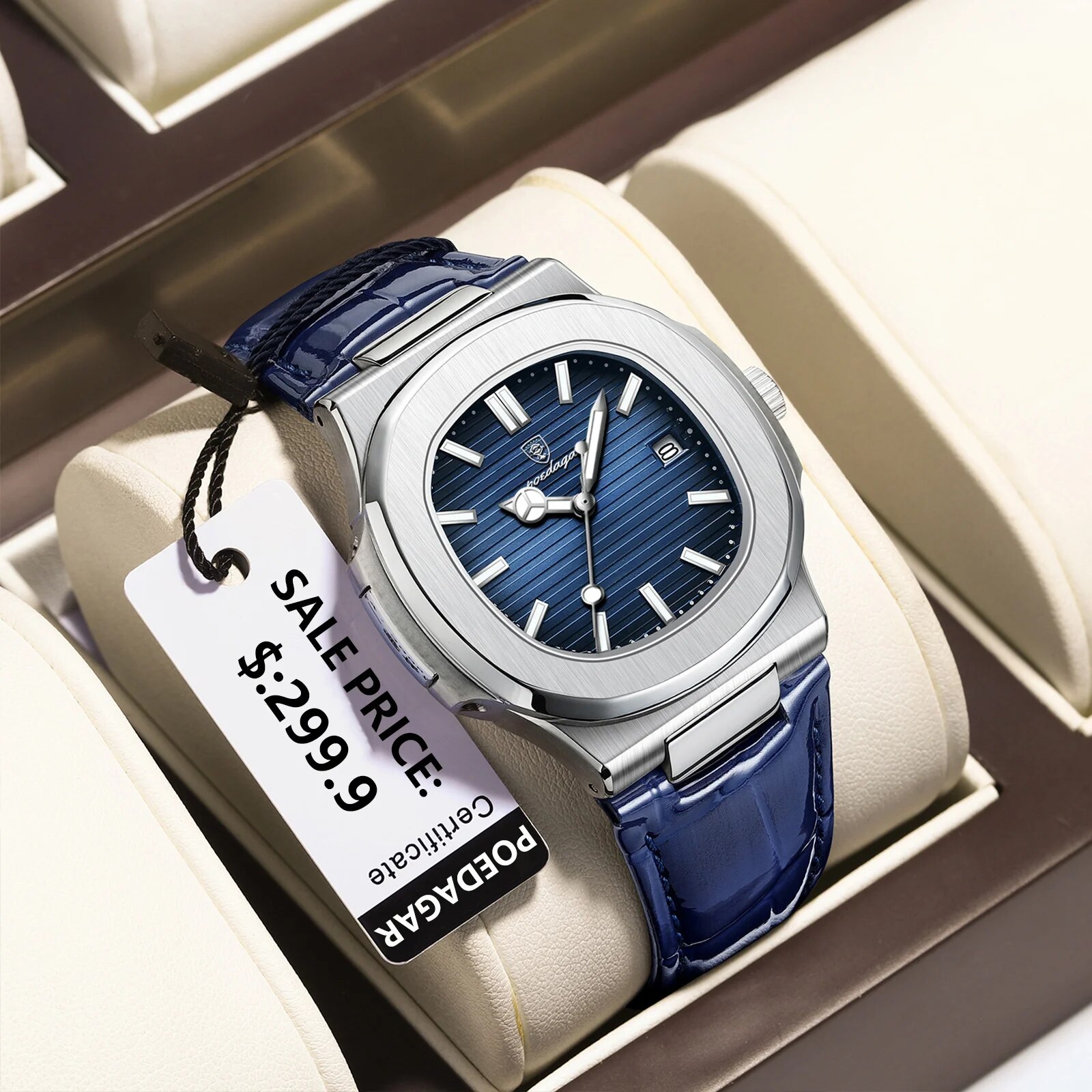 POEDAGAR Top Luxury Square Man - مراجعة Luxury Watch Organizer وسعره