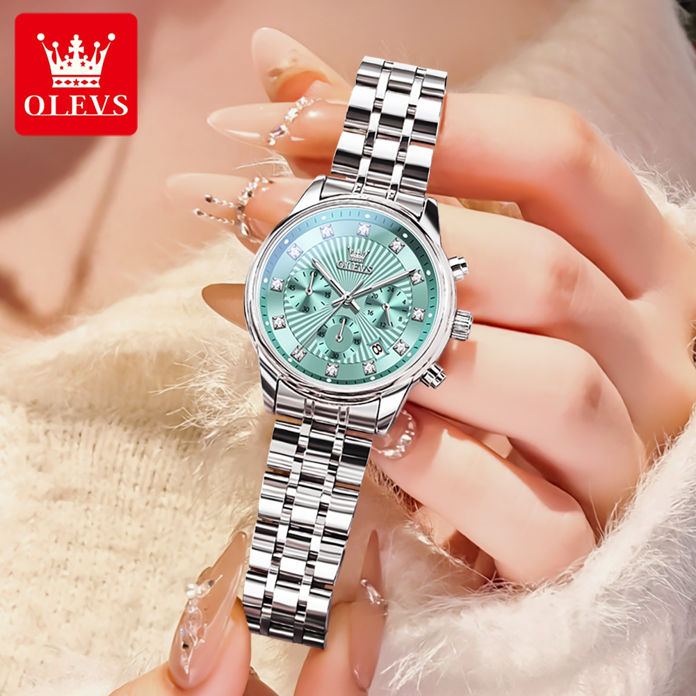 OLEVS Womens Watches Fashion L - مراجعة Luxury Watch With Green Dial وسعره