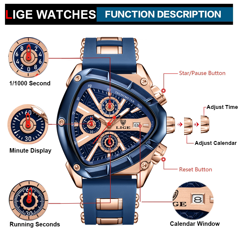 LIGE Watch Men Luxury Brand Bu - مراجعة Watch Triangle Luxury وسعره