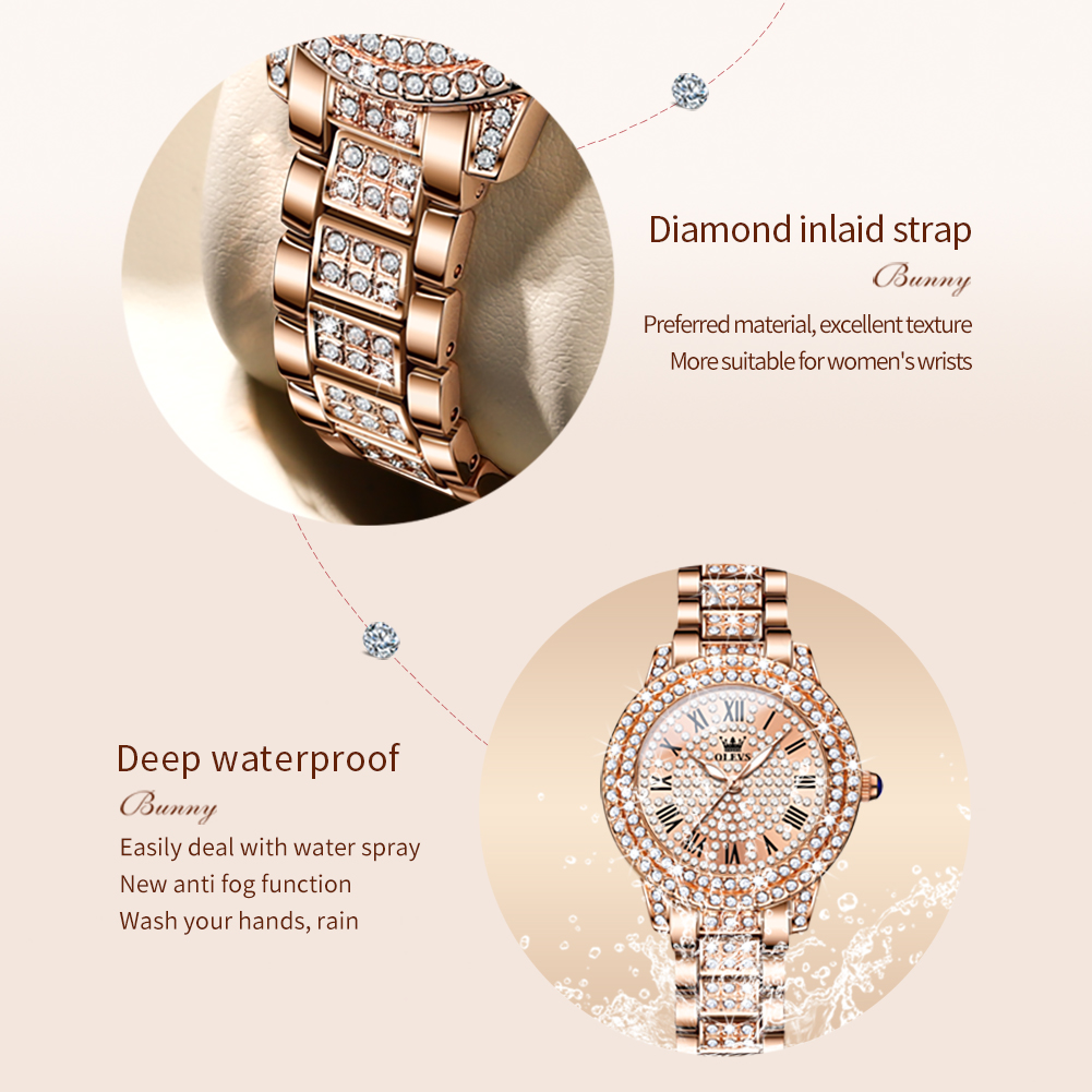 OLEVS 9943 Luxury All Diamond  - مراجعة Luxury Watch Logos وسعره